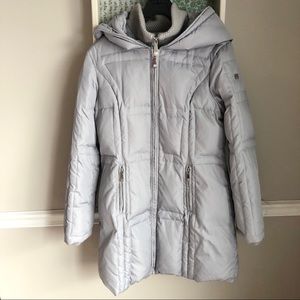 Vince Camuto Down Puffer Long Coat with Hood Gray Large